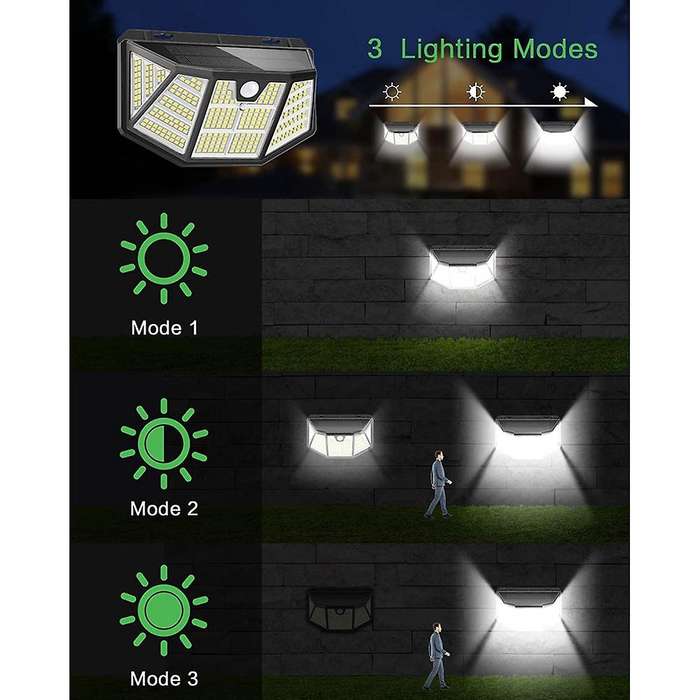 310 Led Solar Lights Outdoor 4 Packs, Solar Wall Light 270wide Angle