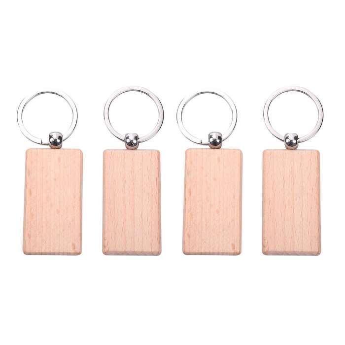 60pcs Blank Rectangle Wooden Key Chain Can Engrave Diy Gifts