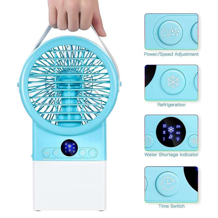 Desktop Fan with 3 Speeds with Colorful Led Light for Home, Eu Plug