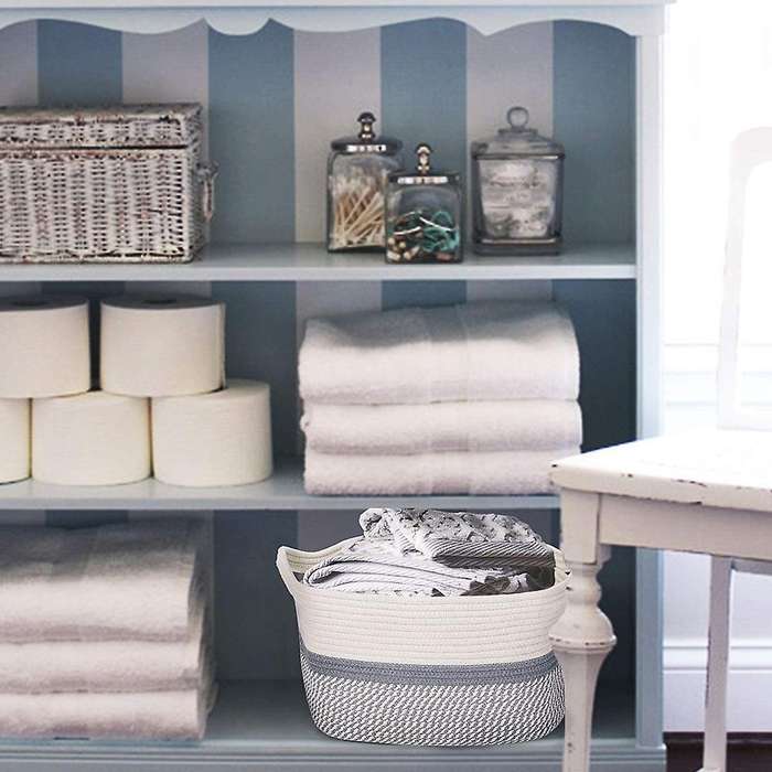 Storage Basket Cotton Rope Woven Storage Organizing Basket, 55x35cm