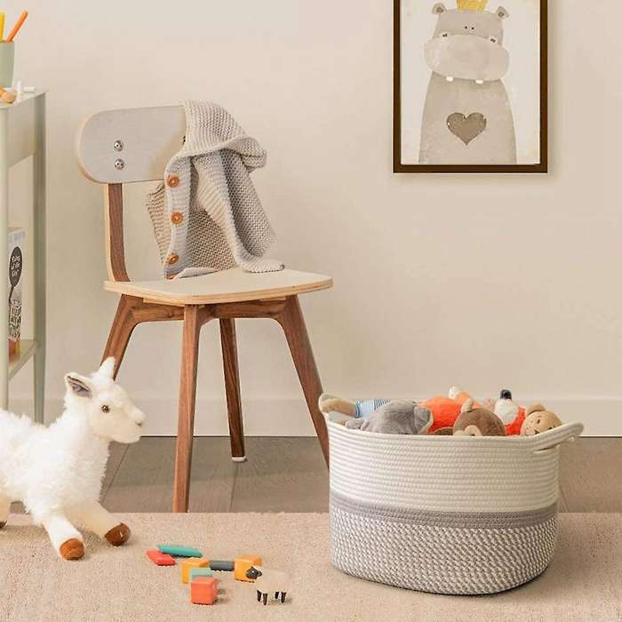 Storage Basket Cotton Rope Woven Storage Organizing Basket, 55x35cm