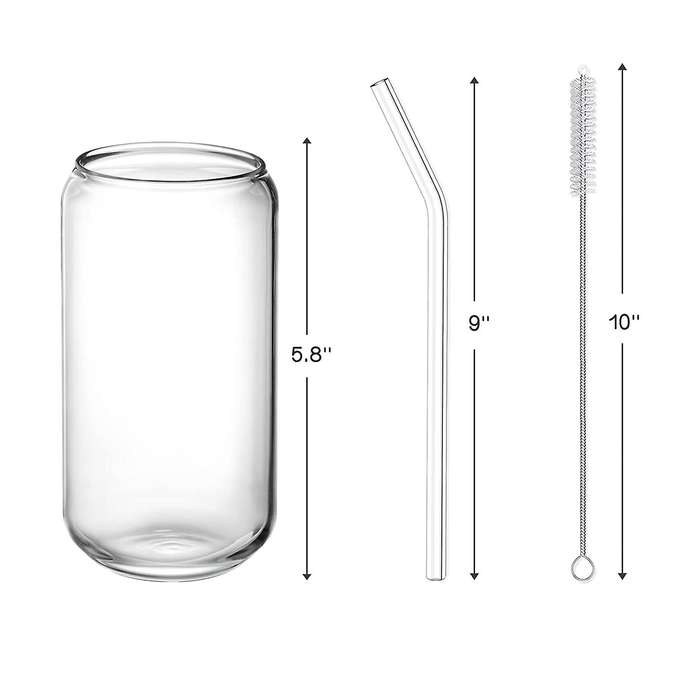 Drinking Glasses with Glass Straw -16oz Can Shaped Glass Cups