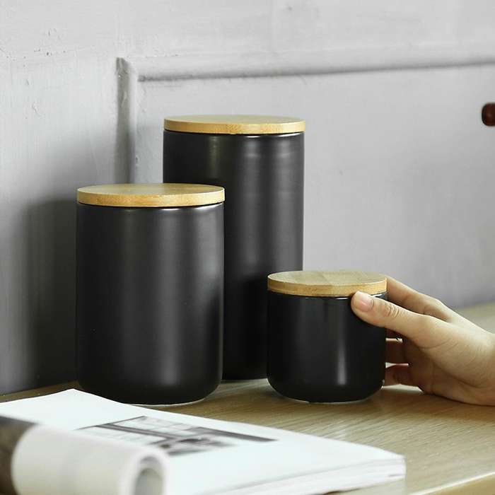 3 Pcs Ceramic Storage Jars Ceramic with Wooden Lid Jar for Home