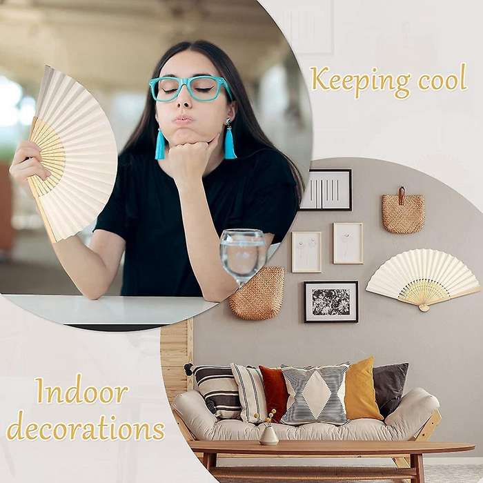 60 Pcs White Hand Fan Bamboo Folding Fan for Bridal Dancing Party