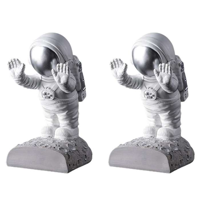 2pcs Resin Astronaut Bookend Tabletop Book Decoration(silver)
