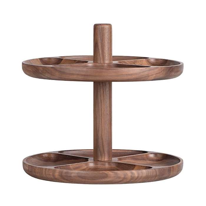 Creative Double Layer Wooden Storage Trays Nordic Style Dark Brown