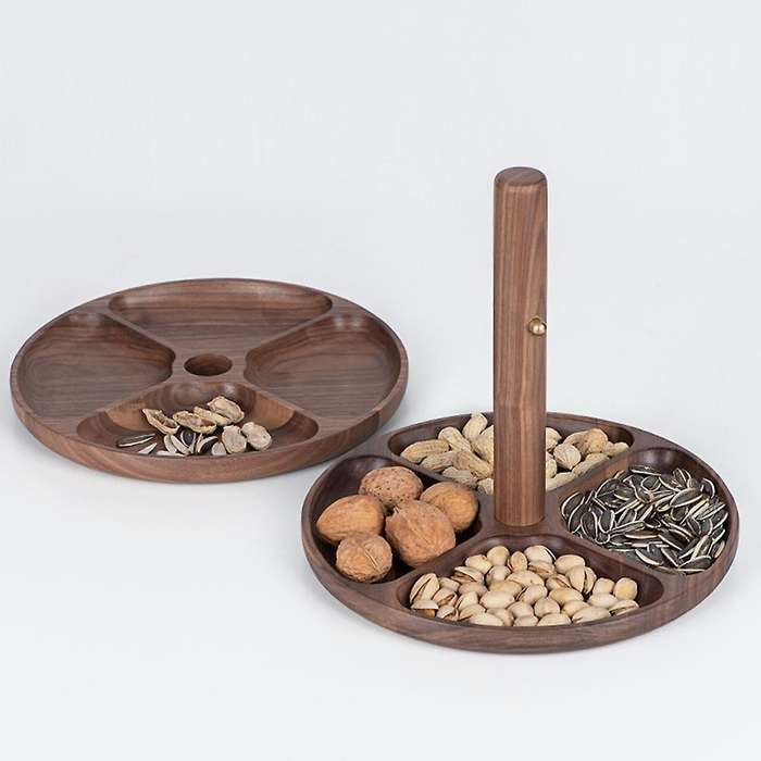 Creative Double Layer Wooden Storage Trays Nordic Style Dark Brown
