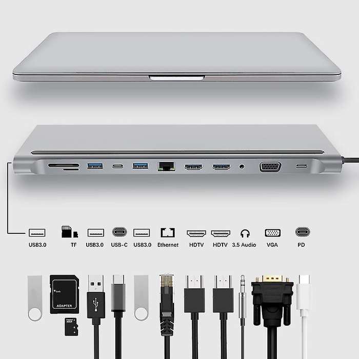 Docking Station Hub Type-c 12-in-1 for Macbook and Usb C Laptops