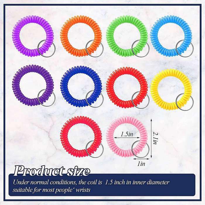 100 Pcs Colorful Spring Wrist Coil Keychain Wrist Wrist Band Key