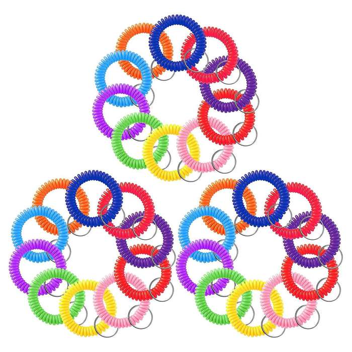 100 Pcs Colorful Spring Wrist Coil Keychain Wrist Wrist Band Key