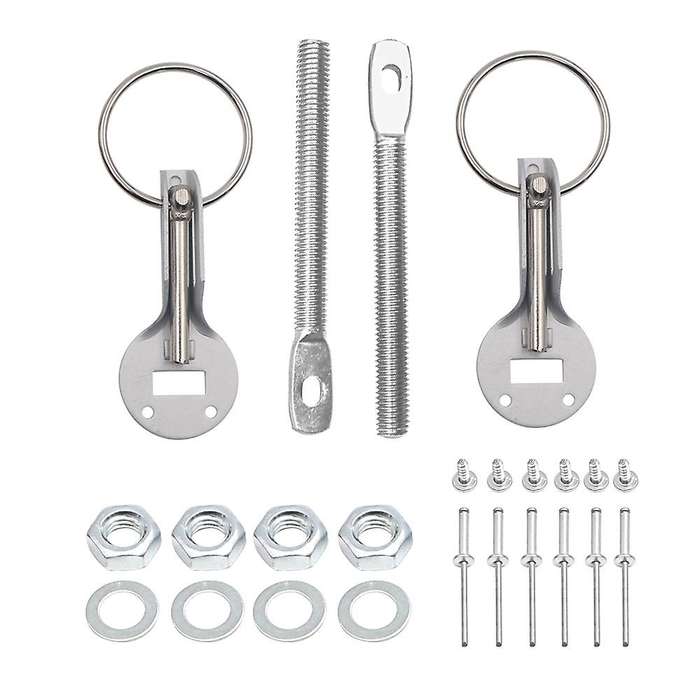 Car Hood Fasten Pin Aluminum Alloy Hood Lock Pins Lock Latch Mount Kit Universal Silver
