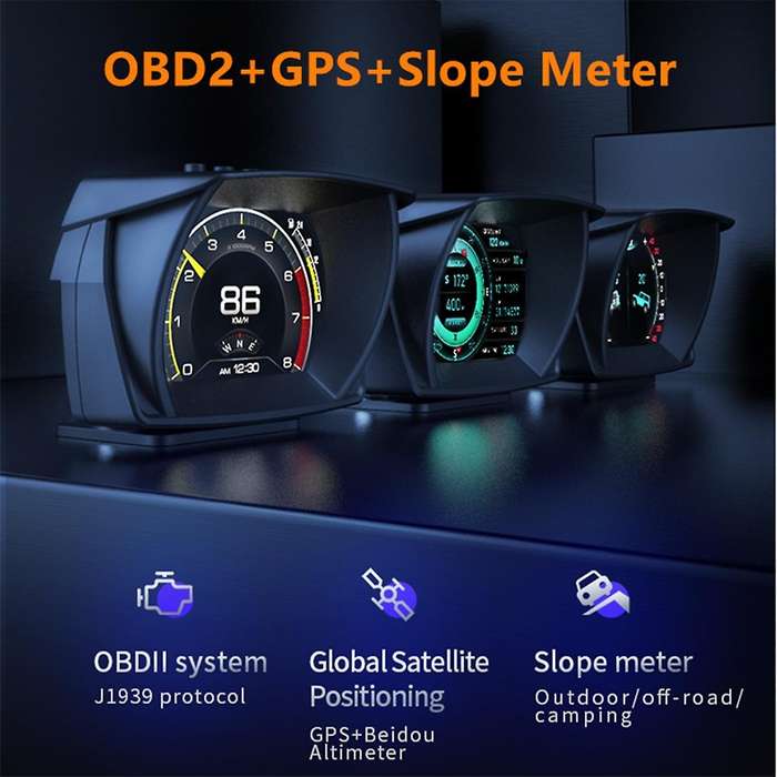 Car HUD Gauge Digital Odometer OBD2+GPS+MEMS Smart Security Alarm Automotive Water Oil Temp RPM