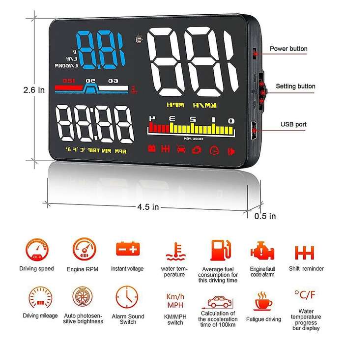 Car HUD Head-Up Display Auto HUD OBD2 Digital Speedometer Windshield Screen Projector D5000