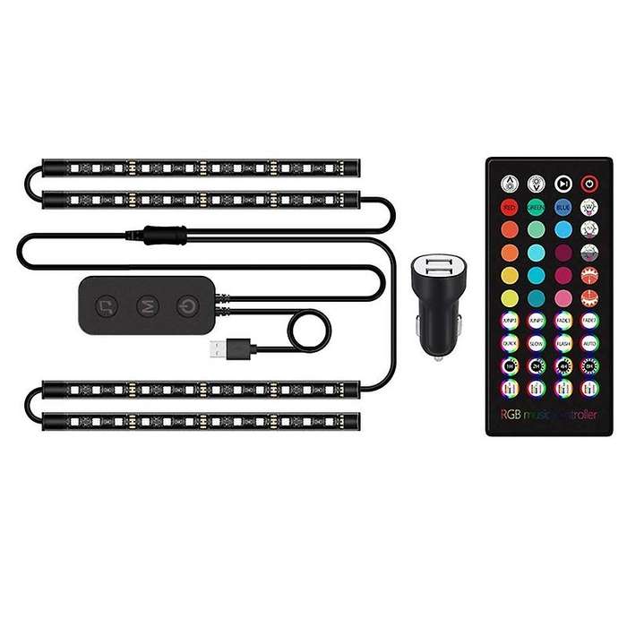 Car Interior LED Lights - 48 Waterproof Multi Colours & Sound-Activated, Remote or APP Controlled