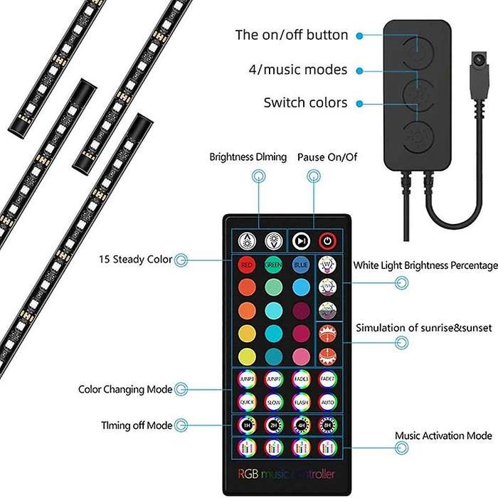 Car Interior LED Lights - 48 Waterproof Multi Colours & Sound-Activated, Remote or APP Controlled