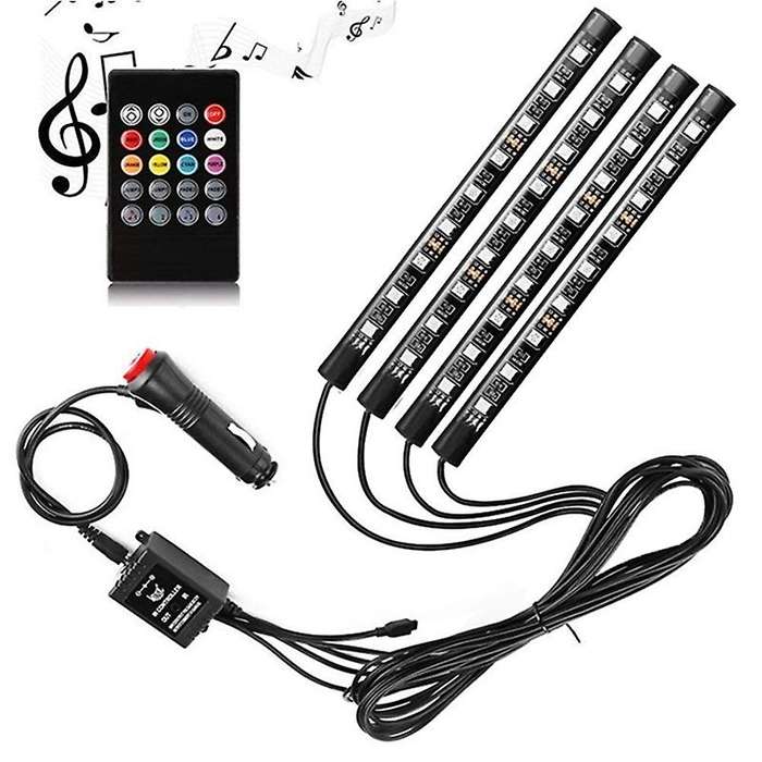 Car Interior Lights 4pcs 36 Led DC 12V Multicolor Music Car Led Strip Light Under Dash Lighting Kit