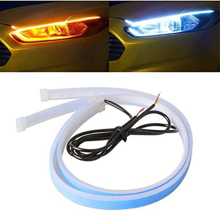 Car LED Light Bar, White Turn Signal Yellow Light Waterproof Car Daytime Running Light Bar for Truck