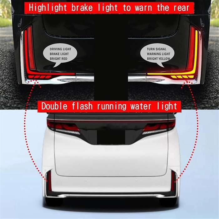 Car LED Rear Bumper Reflector Dynamic Brake Light Tail Lamp for VELLFIRE 40 Series 2023+ Turn Signal