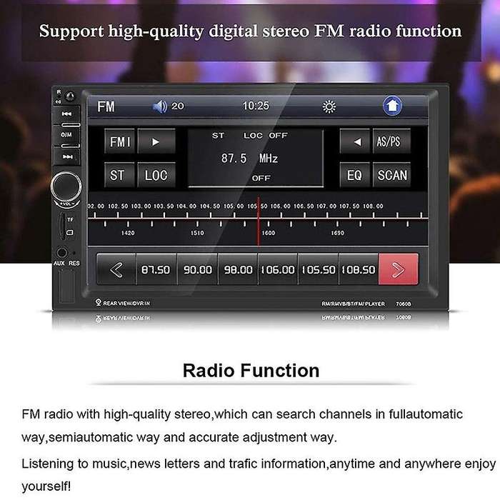 Car MP5, 7060B 7Inch HD TFT Screen Bluetooth Car MP5 Video Player FM Radio AUX USB Rear View Camera
