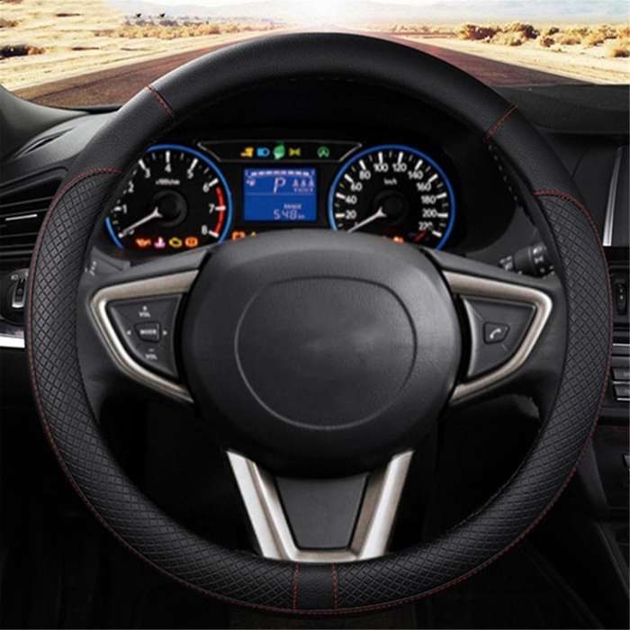 Car PU Leather Universal Steering Wheels Cover 38cm Car Interior Accessories Black+Red