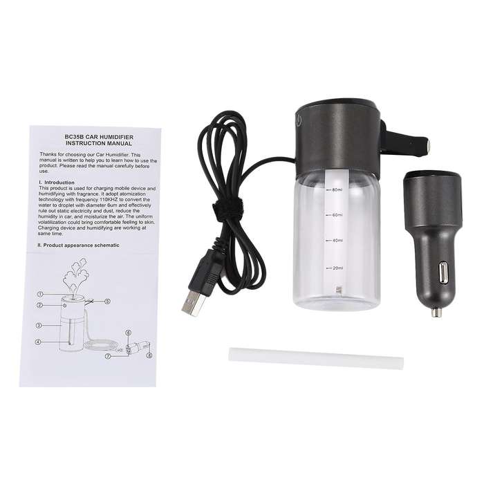 Car QC3.0 Charger, Vehicle Mounted Air Purification Humidifier, Two Spray Modes, Vehicle and Family