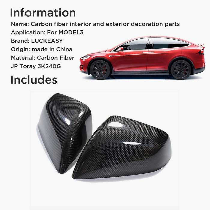Car Real Carbion Fiber Side Mirror Cover for Model X 2016-2020 Rear View Mirror Cover Trim Frame Acc