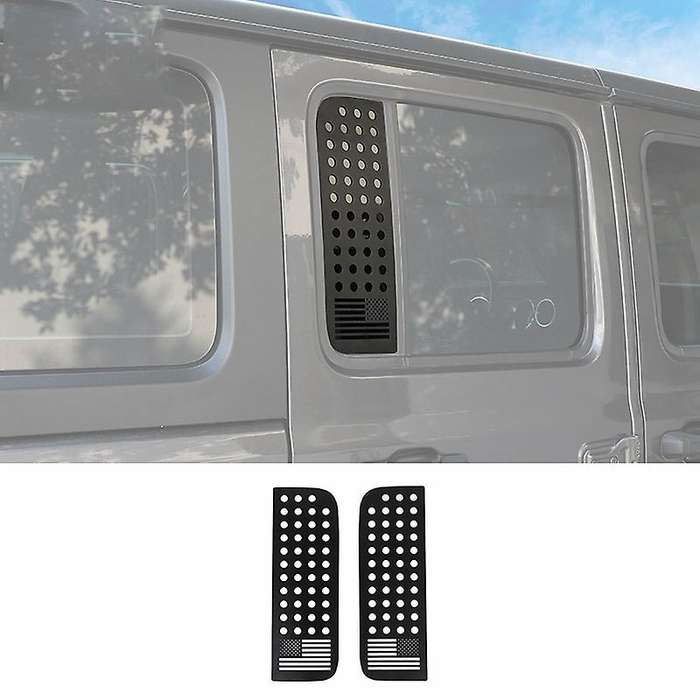 Car Rear Door Window Glass Panel Flag Decoration Cover Trims for Wrangler JL JT 2018+ 4 Door, Alumin