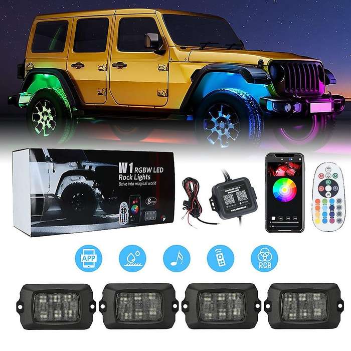 Car RGBW LED Rock Lights, with Smart APP Control, 64 Multicolor Underglow Neon Light Pods for Truck,