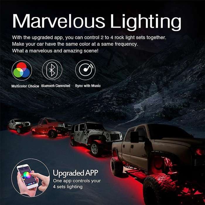 Car RGBW LED Rock Lights, with Smart APP Control, 64 Multicolor Underglow Neon Light Pods for Truck,