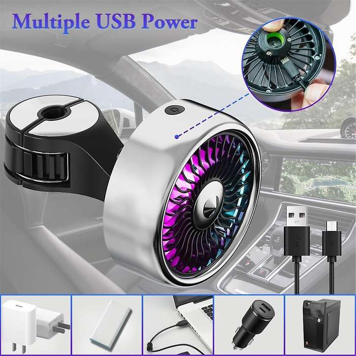 Car Seat Fan, Mini USB Car Fan for Backseat Car Cooling Fan with LED Colorful Lights, Adjustable Cl