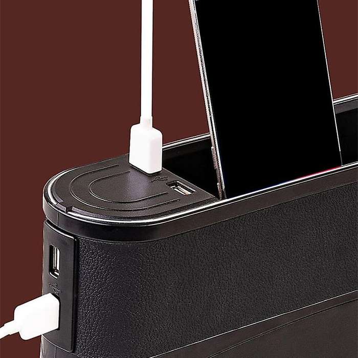 Car Seat Space Catcher Organiser Storage Box Pocket with Purple Blue Belt 4 USB Seat Slit Storage Bo