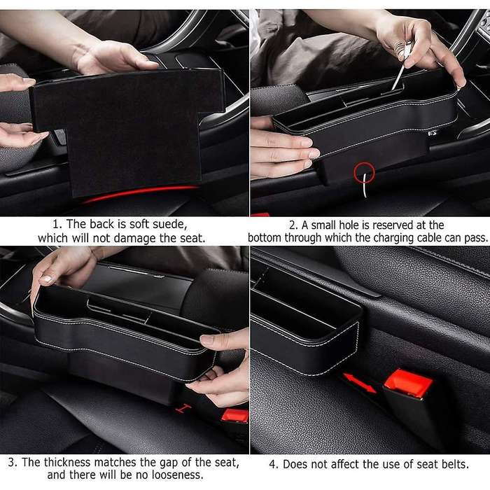 Car Seat Storage Pockets Box,Leather Console Side Organizer,Auto Seat Space Filler,Front Seat Organi