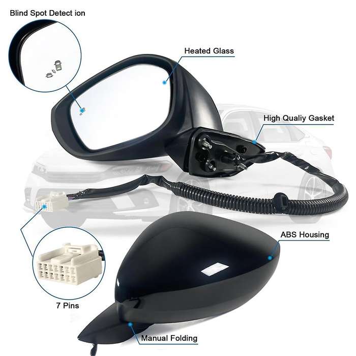 Car Side Mirror for Sedan/hatchback with Power Glass, Heated, Blind Spot Detection 2022 2023 (left