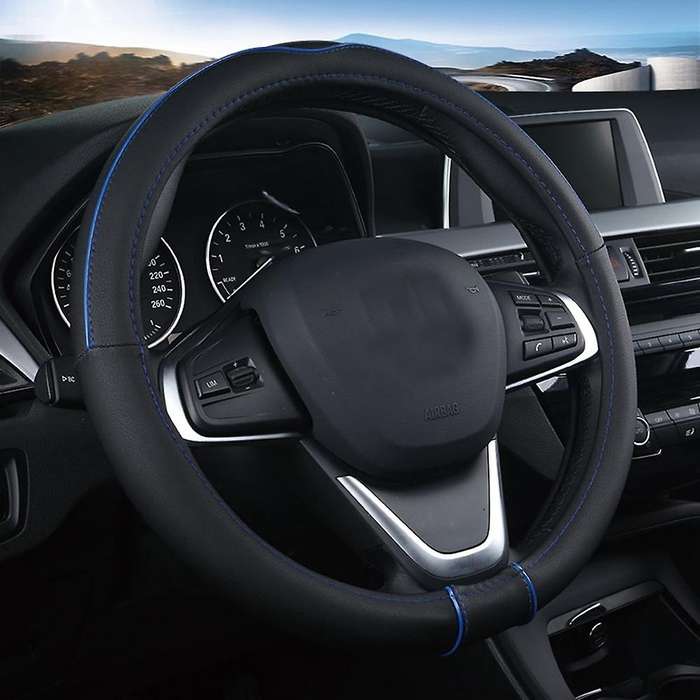 Car Steering Wheel Cover Steering Wheel for Interior Accessories 36-40CM (Black Blue)