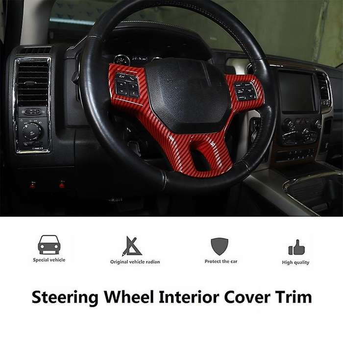 Car Steering Wheel Interior Cover Trim for RAM 1500 2500 3500 2010-2017 Accessories, Red Carbon Fibe