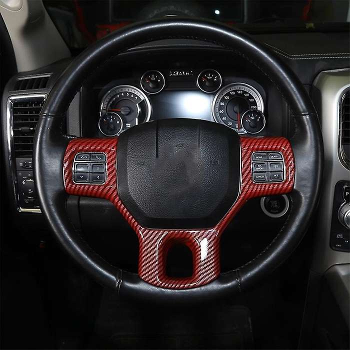 Car Steering Wheel Interior Cover Trim for RAM 1500 2500 3500 2010-2017 Accessories, Red Carbon Fibe