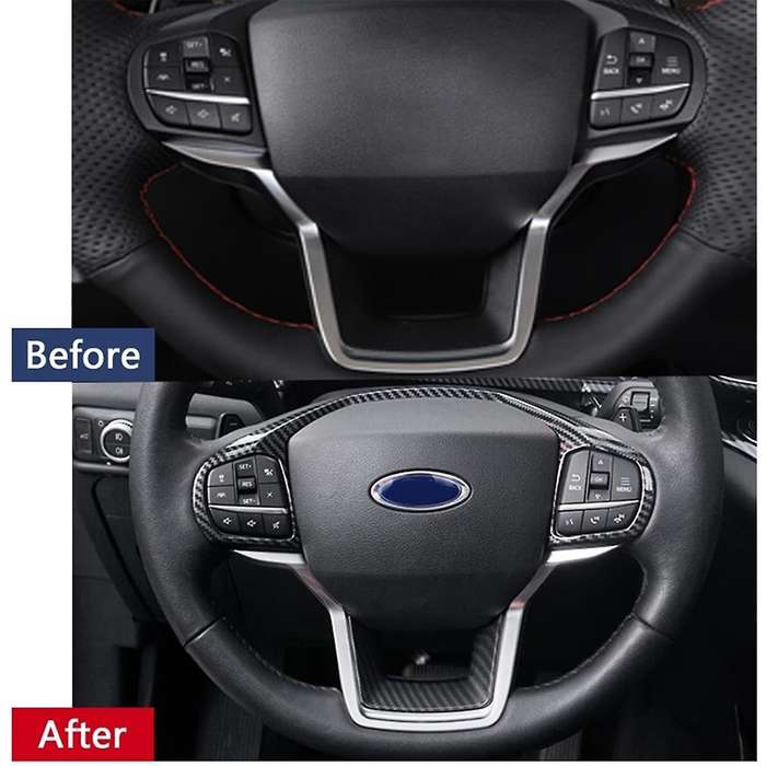 Car Steering Wheel Trim Panel Cover ABS Carbon Fiber for Explorer 2020-2023 Interior Accessories