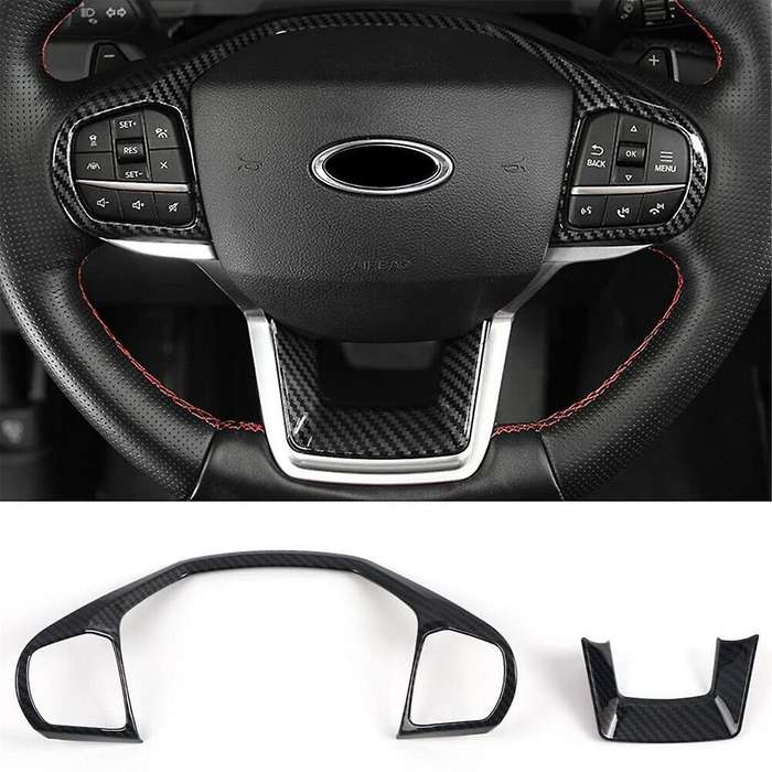 Car Steering Wheel Trim Panel Cover ABS Carbon Fiber for Explorer 2020-2023 Interior Accessories
