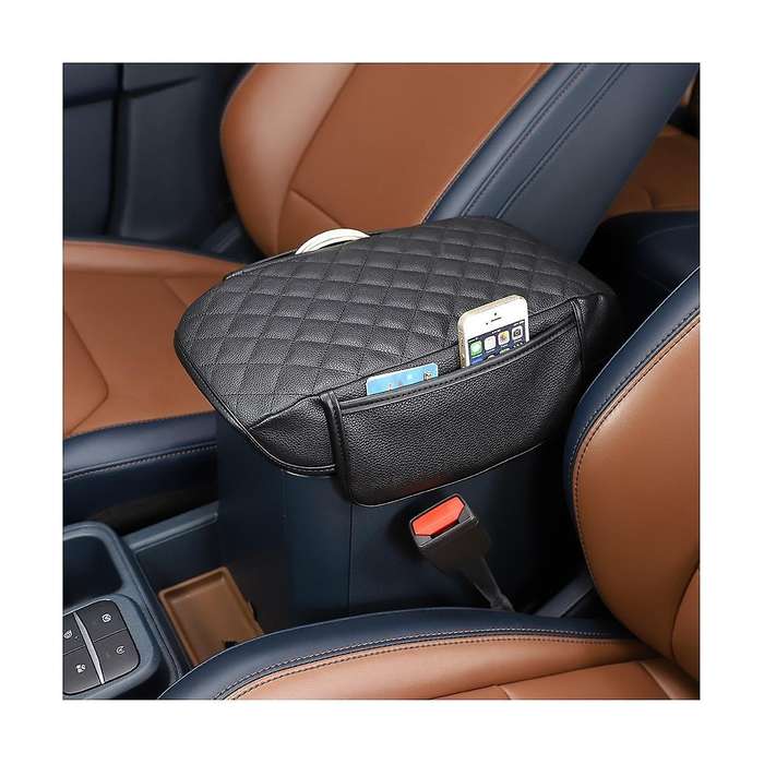 Car Stowing Tidying Armrest Box Panel Cover Accessories Check Leather Black for 2022