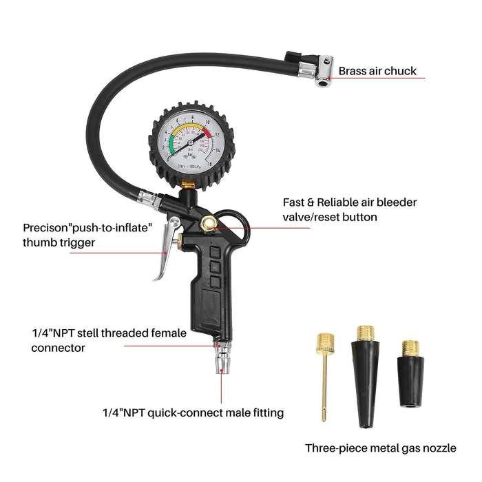 Car Tire Pressure Gauge 220 PSI Tire Inflator with Pressure Gauge Air Compressor for Motorcycles Bi