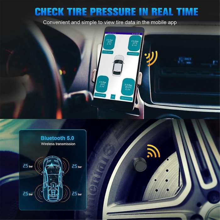 Car TPMS Tire Pressure Monitoring System Bluetooth 5.0 Mobile Phone Display Car Tyre Pressure Sensor