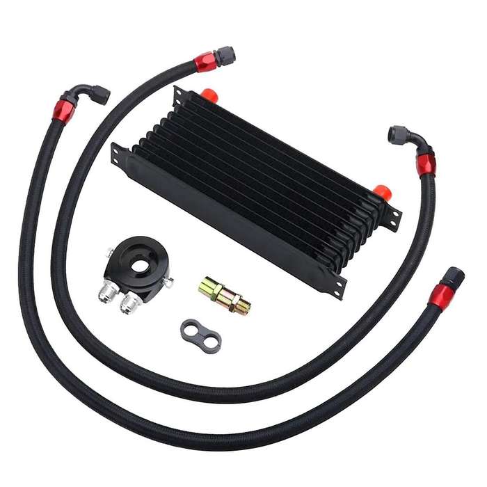 Car Universal 10 Rows AN10 + Oil Filter Sandwich Adapter + AN10 Hose for Cooling System Parts