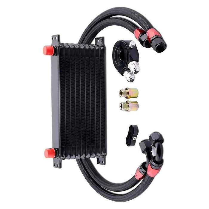 Car Universal 10 Rows AN10 + Oil Filter Sandwich Adapter + AN10 Hose for Cooling System Parts