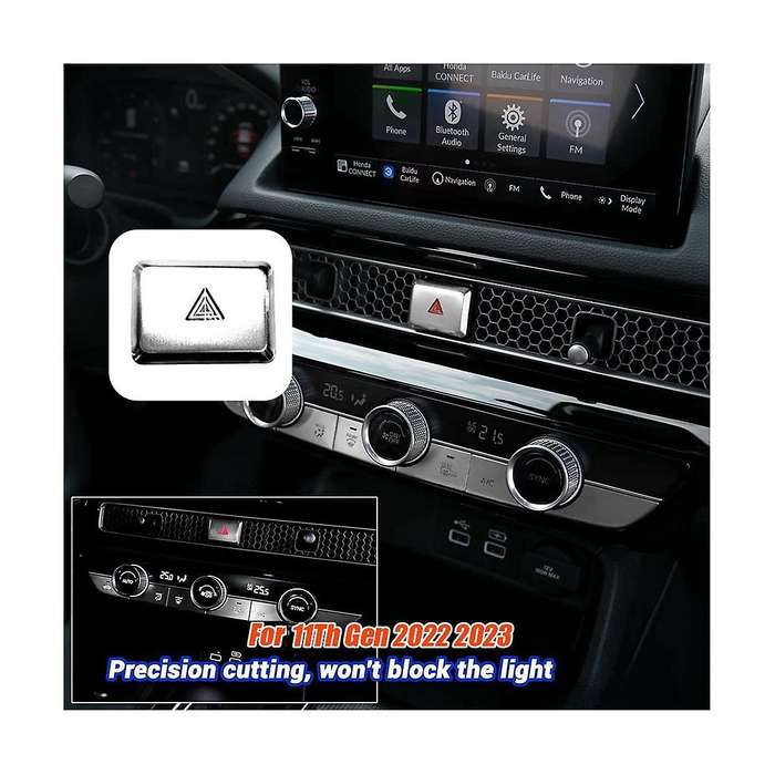 Car Warning Emergency Light Switch Button Cover Sticker Trim for 11Th Gen 2022 2023 Aluminum Alloy S
