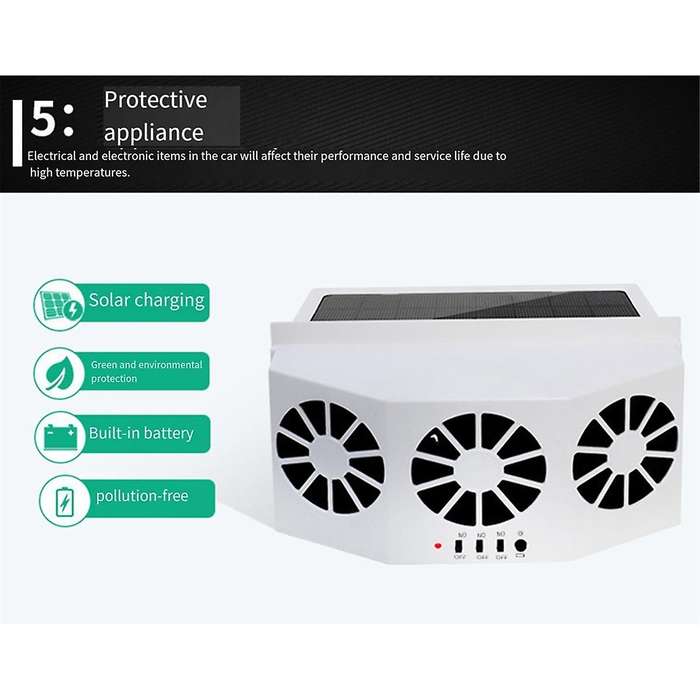 Car White Ventilation Fan Solar Charging Car Fan Heater Fan for Car Window Cooling Artifact Car Exha