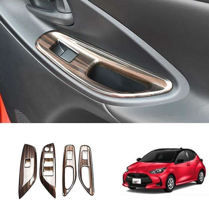 Car Window Glass Switch Panel Window Lift Switch Decorative Cover for YARIS 2020 2021 Peach Wood Gra