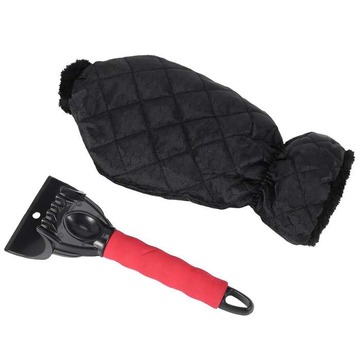 Car Windshield Snow Scraper Mitten with Durable Handle, Waterproof Snow Remover Glove with Warm Thic