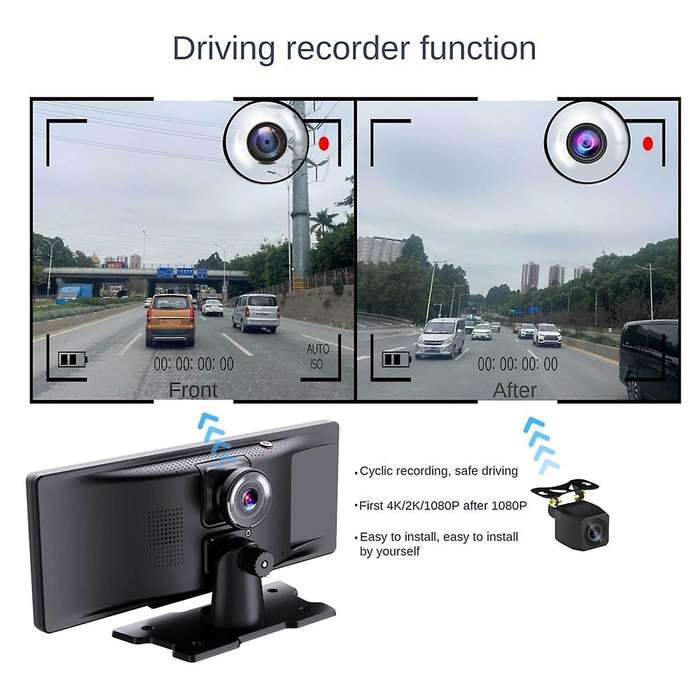Car Wireless CarPlay Screen, Portable 10.26-Inch IPS Android Auto Wireless Car Screen, Driving Recor