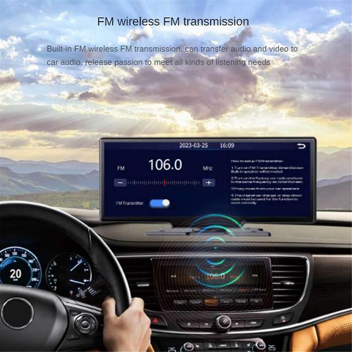 Car Wireless CarPlay Screen, Portable 10.26-Inch IPS Android Auto Wireless Car Screen, Driving Reco