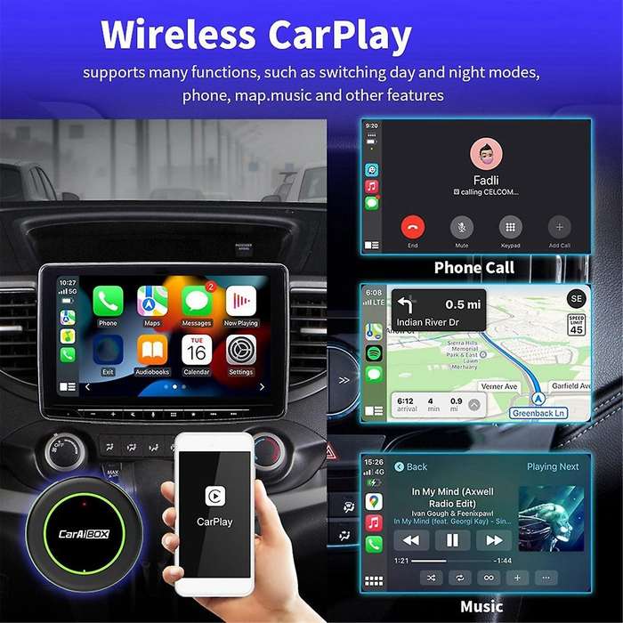 CarAiBOX CarPlay Adapter Wired to Wireless Carplay Screen Projection Box Car Smart AI BOX Plug and P